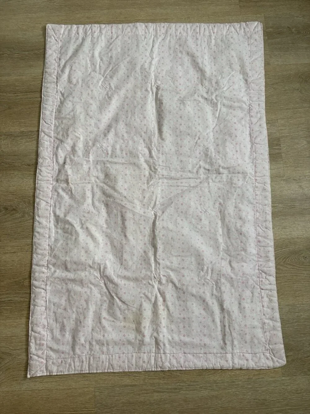 Vintage Handmade Baby Quilt Pink & White Embroidered Animals Flowers